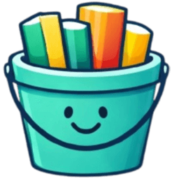 Mascota de Buklet: un balde sonriente lleno de libros